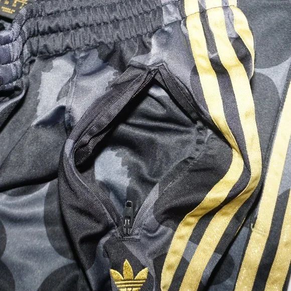 Adidas Marimekko Black Flower Firebird Gold Stripe Track Pants Womens S - Picture 10 of 11
